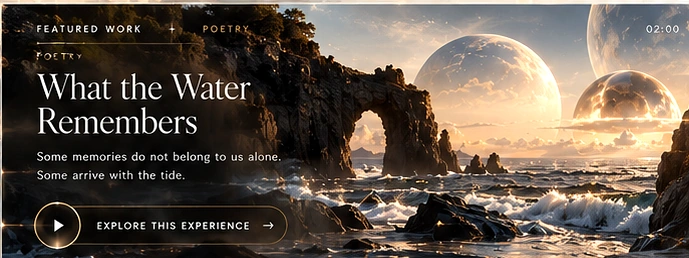 Surreal coastal landscape, rock formations, sea and a pale luminous planet